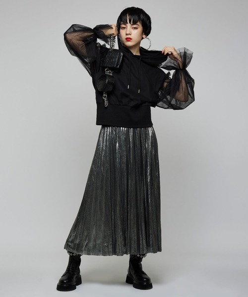 Narcissus（ナルシス）の「【Narcissus】袖チュールパーカー（パーカー・レディース・ホワイト/ブラック・FREE）」の3枚目の写真