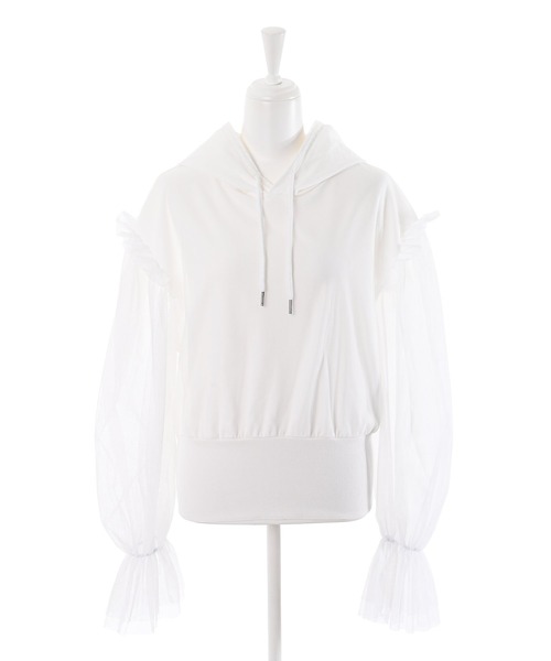 Narcissus（ナルシス）の「【Narcissus】袖チュールパーカー（パーカー・レディース・ホワイト/ブラック・FREE）」の7枚目の写真