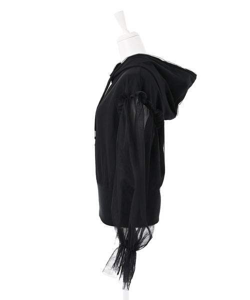 Narcissus（ナルシス）の「【Narcissus】袖チュールパーカー（パーカー・レディース・ホワイト/ブラック・FREE）」の6枚目の写真