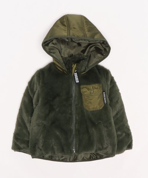 RUGGEDWORKS（ラゲッドワークス）の「ファー切替え中綿ジャケット（ダウンジャケット/コート・キッズ・ブラウン/カーキ・130/100/110/120/150/90/140）」の2枚目の写真