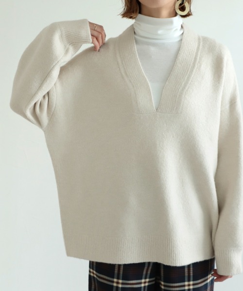 reca（レカ）の「ディープVネックニットプルオーバー（ニット/セーター・レディース・ベージュ/オートミール/チャコール・M）」の16枚目の写真