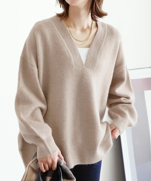 reca（レカ）の「ディープVネックニットプルオーバー（ニット/セーター・レディース・ベージュ/オートミール/チャコール・M）」の22枚目の写真