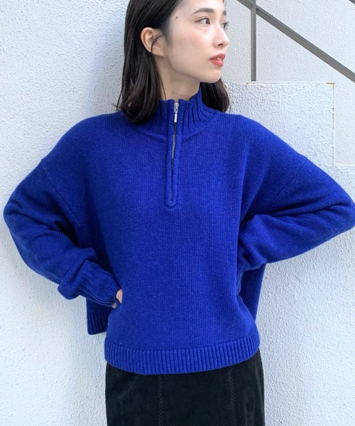 CIAOPANIC(チャオパニック)の「ハーフジップショートニット(ニット/セーター・レディース・ブラック/オフホワイト/ブルー・FREE)」の3枚目の写真