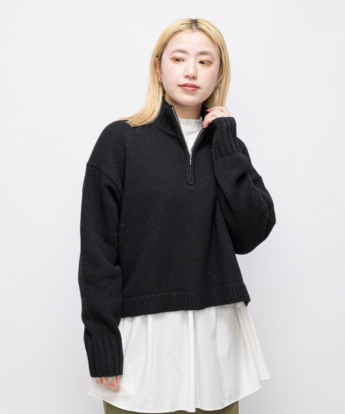 CIAOPANIC(チャオパニック)の「ハーフジップショートニット(ニット/セーター・レディース・ブラック/オフホワイト/ブルー・FREE)」の7枚目の写真