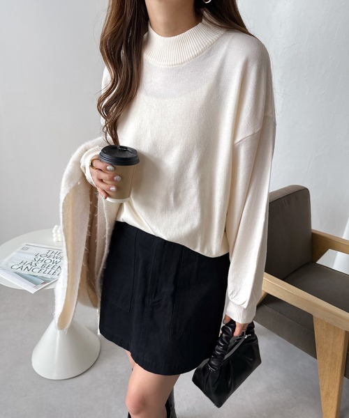 セール】やさしい肌ざわり長袖ハイネックニットトップス（ニット