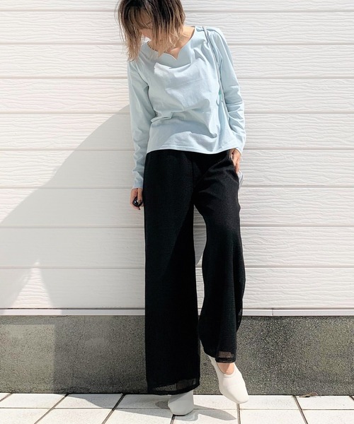 Q（キュー）の「ハートネック天竺ロンT（Tシャツ/カットソー・レディース・ブラック/ライトグリーン/ホワイト・MEDIUM）」の9枚目の写真