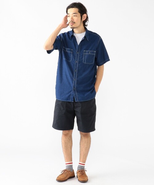 BEAMS PLUS(ビームスプラス)の「BEAMS PLUS / インディゴ シャンブレー ショートスリーブ ワーク シャツ(シャツ/ブラウス・メンズ・インディゴブルー/ブラック・M/L/S/XL)」の14枚目の写真