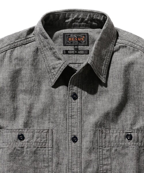 BEAMS PLUS(ビームスプラス)の「BEAMS PLUS / インディゴ シャンブレー ショートスリーブ ワーク シャツ(シャツ/ブラウス・メンズ・インディゴブルー/ブラック・M/L/S/XL)」の22枚目の写真