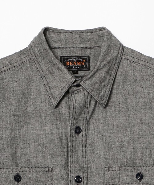 BEAMS PLUS(ビームスプラス)の「BEAMS PLUS / インディゴ シャンブレー ショートスリーブ ワーク シャツ(シャツ/ブラウス・メンズ・インディゴブルー/ブラック・M/L/S/XL)」の9枚目の写真