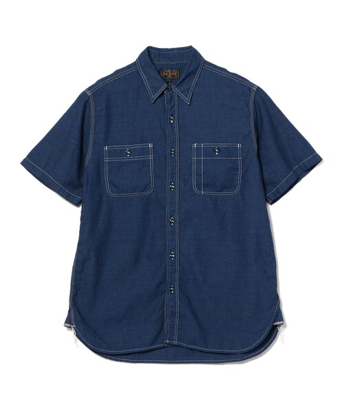 BEAMS PLUS(ビームスプラス)の「BEAMS PLUS / インディゴ シャンブレー ショートスリーブ ワーク シャツ(シャツ/ブラウス・メンズ・インディゴブルー/ブラック・M/L/S/XL)」の6枚目の写真