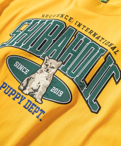 SlashDate（スラッシュデイト）の「SHIBAHOLIC EMB COLLEGE TEE /柴犬カレッジロゴワッペンTシャツ/ビッグシルエット（Tシャツ/カットソー・レディース・ホワイト/ブラック/イエロー/グリーン・S/M/L）」の12枚目の写真