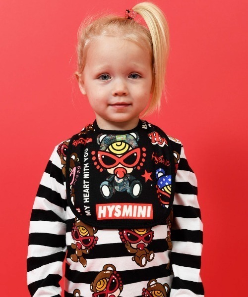 HYSTERIC MINI(ヒステリックミニ)の「TEDDYMINICOLLAGE総柄リバーシブルスタイ(スタイ/よだれかけ・キッズ・ブラック/ホワイト/イエロー・FREE)」の4枚目の写真