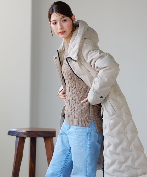 Filomo（フィローモ）の「[Filomo]シームレス ダウンコート フード付き（ダウンジャケット/コート・レディース・ブラック/カーキ/アイボリー/ブルー/ベージュ・M/L）」の8枚目の写真