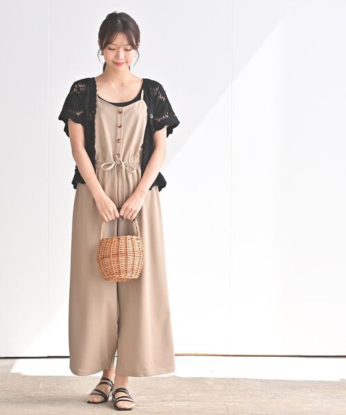 rps(アールピーエス)の「カットジョーゼットキャミオールインワン(つなぎ/オールインワン・レディース・ベージュ/ブラック・M)」の1枚目の写真