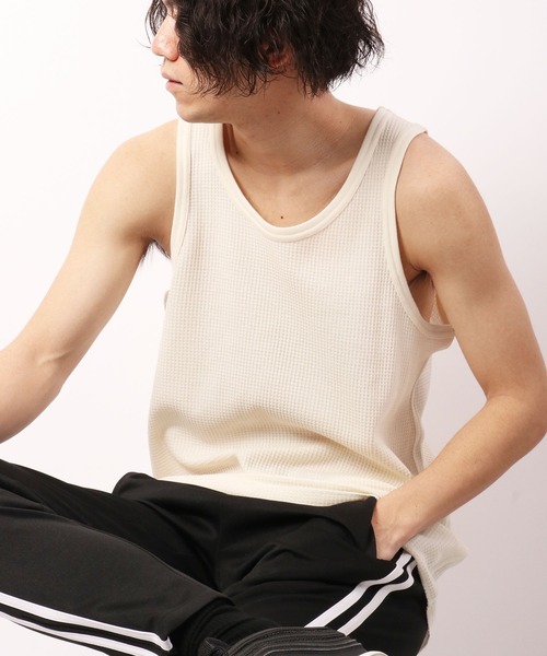 JEMORGAN（ジェーイーモーガン）の「JEMORGAN ワッフル/フライス タンクトップ (パック入り)（タンクトップ・メンズ・ホワイト/ナチュラル/ブラック/杢グレー/カーキ/ネイビー/オフホワイト/チャコール/ブラック系その他/グレー系その他・M/L/XL/S）」の8枚目の写真