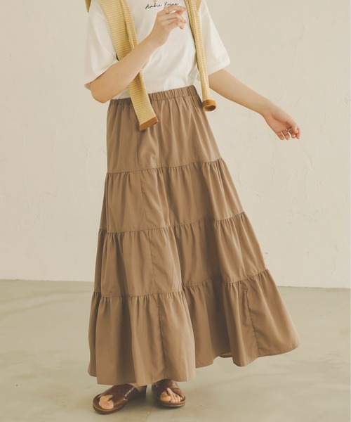 Ambre Neige(アンブルネージュ)の「ティアードマキシスカート/【WEB/EC限定商品】(スカート・レディース・ブラック/オフホワイト/モカ・FREE)」の11枚目の写真