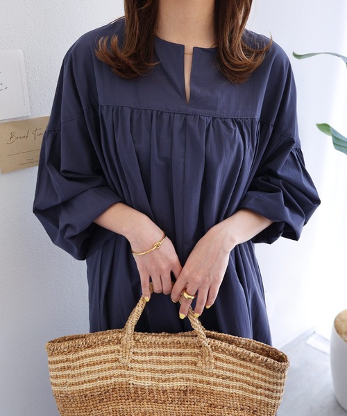 ハンドメイド大人可愛いワンピースワッシャーコットン セール】ワッシャーコットンAライン長袖ロングワンピース