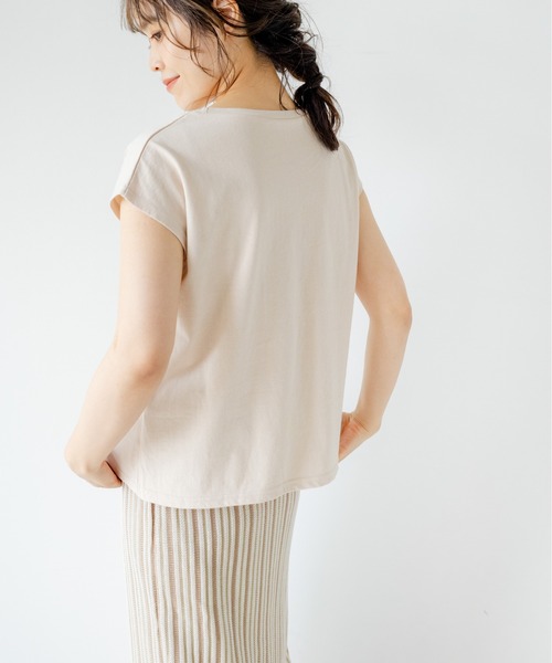 TRIANGLE PALETTE(トライアングルパレット)の「フレンチスリーブトップス(USAコットン.コットン100%,綿100%)(Tシャツ/カットソー・レディース・チャコールグレー/ベージュ/ブラウン/アイボリー/キャメル/プラム/ブルー・FREE)」の11枚目の写真