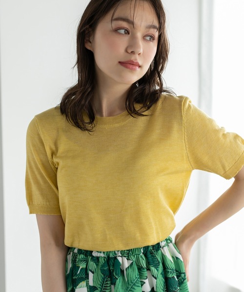 Edit Sheen（エディットシーン）の「半袖カラーニット（ニット/セーター・レディース・ブラック/アイボリー/グリーン/ピンク/イエロー・M）」の5枚目の写真