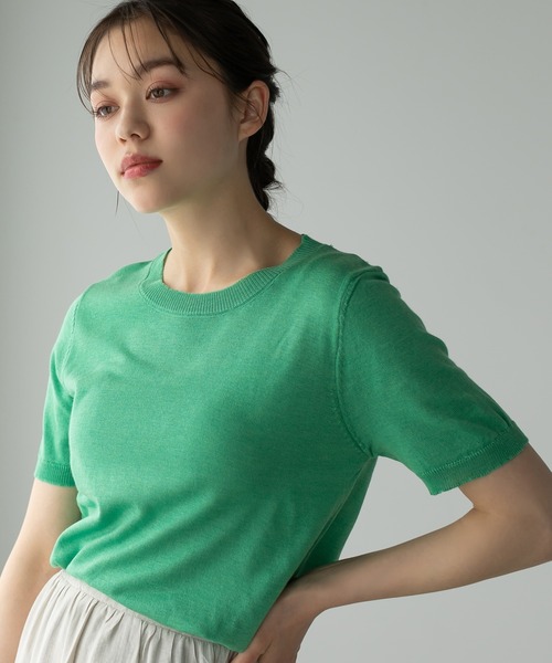 Edit Sheen（エディットシーン）の「半袖カラーニット（ニット/セーター・レディース・ブラック/アイボリー/グリーン/ピンク/イエロー・M）」の4枚目の写真