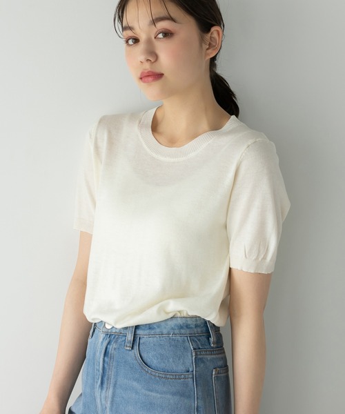 Edit Sheen（エディットシーン）の「半袖カラーニット（ニット/セーター・レディース・ブラック/アイボリー/グリーン/ピンク/イエロー・M）」の2枚目の写真