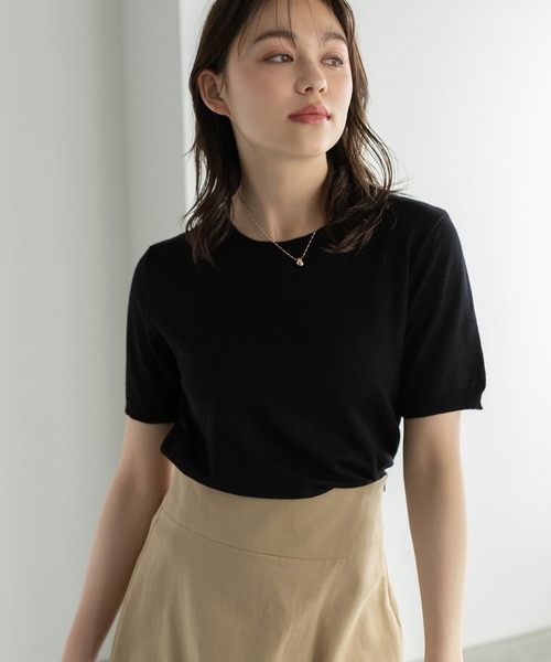 Edit Sheen（エディットシーン）の「半袖カラーニット（ニット/セーター・レディース・ブラック/アイボリー/グリーン/ピンク/イエロー・M）」の3枚目の写真