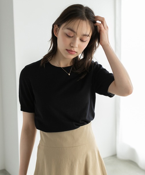 Edit Sheen（エディットシーン）の「半袖カラーニット（ニット/セーター・レディース・ブラック/アイボリー/グリーン/ピンク/イエロー・M）」の11枚目の写真