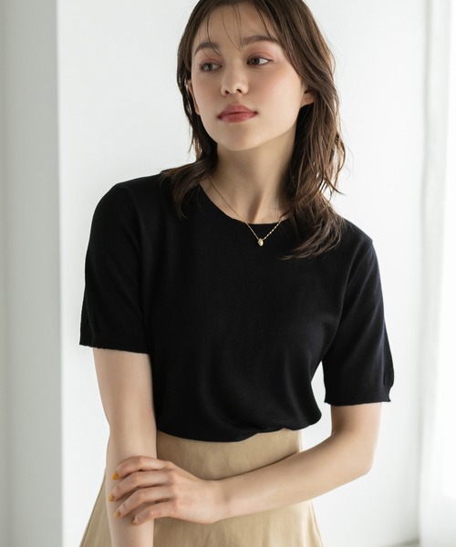 Edit Sheen（エディットシーン）の「半袖カラーニット（ニット/セーター・レディース・ブラック/アイボリー/グリーン/ピンク/イエロー・M）」の10枚目の写真