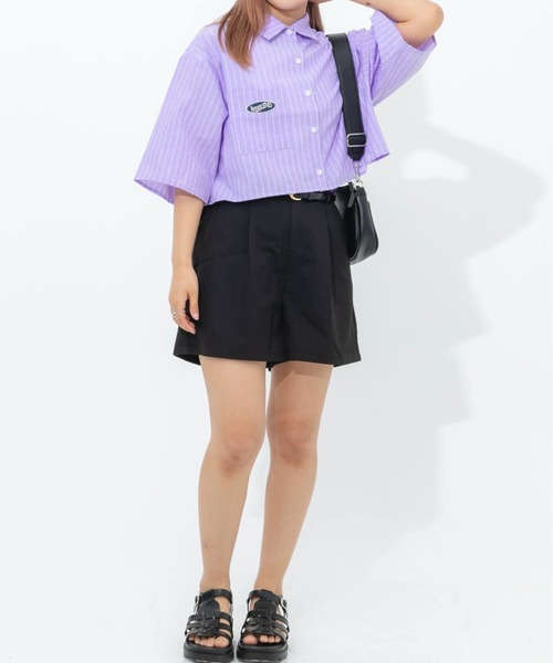 nemne store(ネンネストア)の「ワッペンストライプ半袖ショートシャツ(シャツ/ブラウス・レディース・パープル/オフホワイト/ブルー・フリー)」の17枚目の写真
