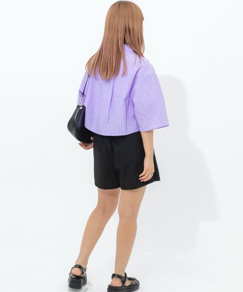 nemne store(ネンネストア)の「ワッペンストライプ半袖ショートシャツ(シャツ/ブラウス・レディース・パープル/オフホワイト/ブルー・フリー)」の19枚目の写真