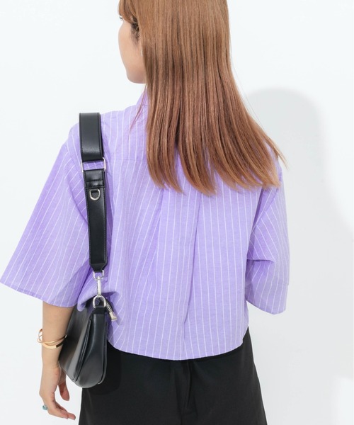 nemne store(ネンネストア)の「ワッペンストライプ半袖ショートシャツ(シャツ/ブラウス・レディース・パープル/オフホワイト/ブルー・フリー)」の20枚目の写真
