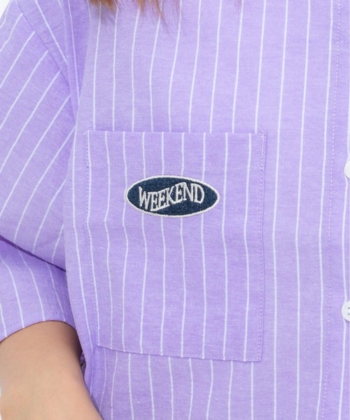 nemne store(ネンネストア)の「ワッペンストライプ半袖ショートシャツ(シャツ/ブラウス・レディース・パープル/オフホワイト/ブルー・フリー)」の21枚目の写真