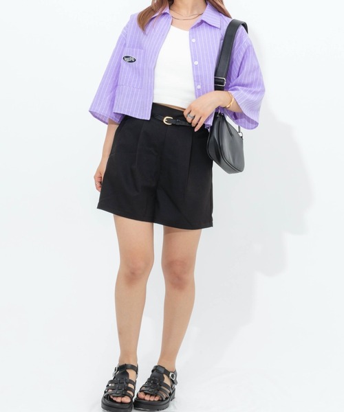 nemne store(ネンネストア)の「ワッペンストライプ半袖ショートシャツ(シャツ/ブラウス・レディース・パープル/オフホワイト/ブルー・フリー)」の14枚目の写真