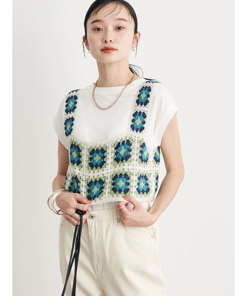 earth music&ecology(アースミュージックアンドエコロジー)の「スクエアクロシェビスチェ(ベスト・レディース・アイボリー/ダークブラウン・FREE)」の4枚目の写真