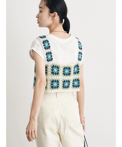 earth music&ecology(アースミュージックアンドエコロジー)の「スクエアクロシェビスチェ(ベスト・レディース・アイボリー/ダークブラウン・FREE)」の6枚目の写真