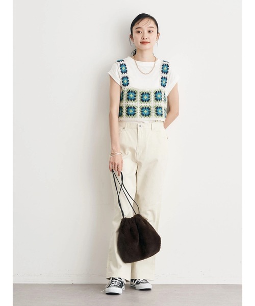 earth music&ecology(アースミュージックアンドエコロジー)の「スクエアクロシェビスチェ(ベスト・レディース・アイボリー/ダークブラウン・FREE)」の7枚目の写真