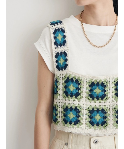 earth music&ecology(アースミュージックアンドエコロジー)の「スクエアクロシェビスチェ(ベスト・レディース・アイボリー/ダークブラウン・FREE)」の10枚目の写真