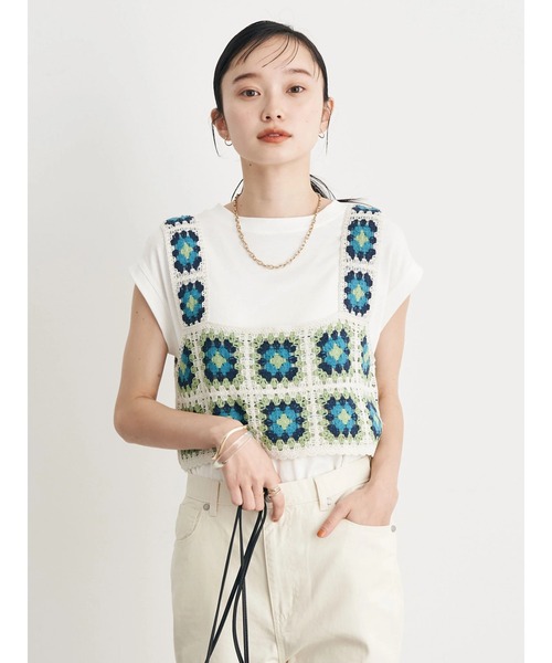 earth music&ecology(アースミュージックアンドエコロジー)の「スクエアクロシェビスチェ(ベスト・レディース・アイボリー/ダークブラウン・FREE)」の21枚目の写真