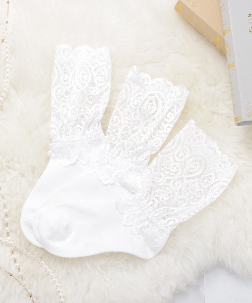 Lace Ladies(レースレディース)の「【3足組】 ケミカルレースソックスセット(ソックス/靴下・レディース・ホワイト/ブラック・FREE)」の2枚目の写真