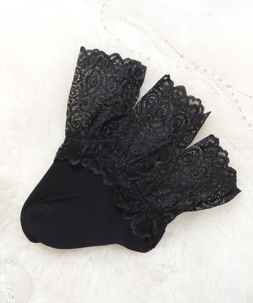 Lace Ladies(レースレディース)の「【3足組】 ケミカルレースソックスセット(ソックス/靴下・レディース・ホワイト/ブラック・FREE)」の1枚目の写真