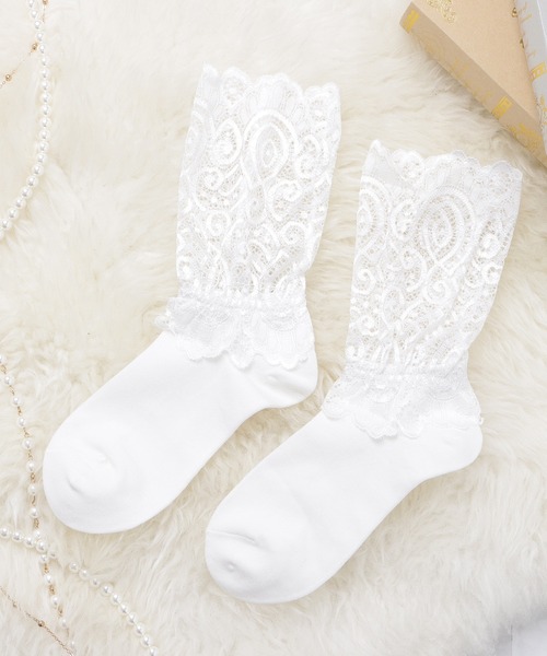 Lace Ladies(レースレディース)の「【3足組】 ケミカルレースソックスセット(ソックス/靴下・レディース・ホワイト/ブラック・FREE)」の3枚目の写真