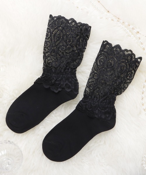 Lace Ladies(レースレディース)の「【3足組】 ケミカルレースソックスセット(ソックス/靴下・レディース・ホワイト/ブラック・FREE)」の4枚目の写真