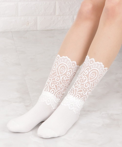 Lace Ladies(レースレディース)の「【3足組】 ケミカルレースソックスセット(ソックス/靴下・レディース・ホワイト/ブラック・FREE)」の5枚目の写真