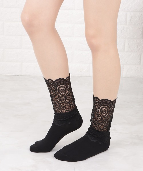 Lace Ladies(レースレディース)の「【3足組】 ケミカルレースソックスセット(ソックス/靴下・レディース・ホワイト/ブラック・FREE)」の14枚目の写真
