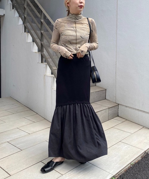 CAPRICIEUX LE'MAGE(カプリシューレマージュ)の「マーブルメッシュプルオーバー(Tシャツ/カットソー・レディース・カーキ/アイボリー・FREE)」の7枚目の写真