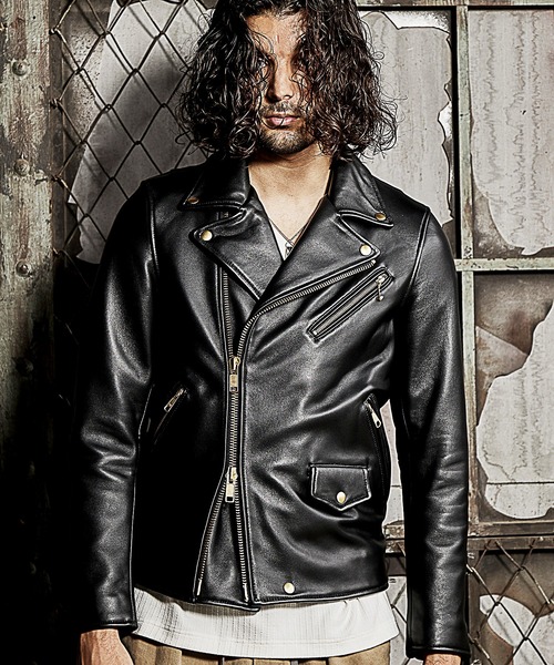 美品【ラトルトラップ】レザー 黒 ダブルライダースジャケット ゴールド金具 本革 RATTLE TRAP（ラトルトラップ）の「ダブルレザーライダースジャケット