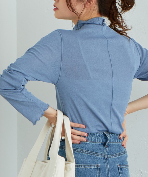 PUAL CE CIN（ピュアルセシン）の「【WEB限定】シアーネットハイネックプルオーバー（Tシャツ/カットソー・レディース・ダークブルー/オフホワイト/ブラック/ダークグリーン・FREE）」の4枚目の写真