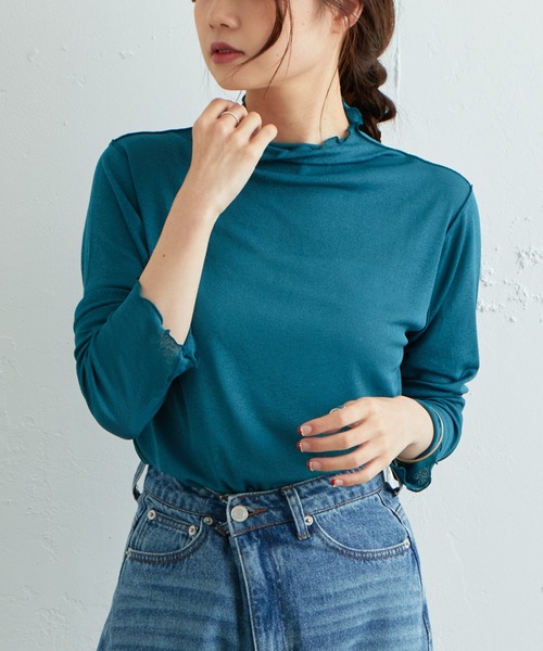 PUAL CE CIN（ピュアルセシン）の「【WEB限定】シアーネットハイネックプルオーバー（Tシャツ/カットソー・レディース・ダークブルー/オフホワイト/ブラック/ダークグリーン・FREE）」の5枚目の写真