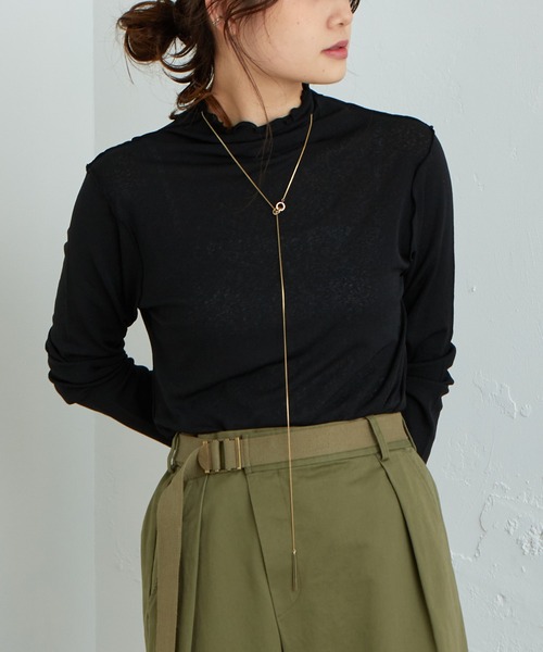 PUAL CE CIN（ピュアルセシン）の「【WEB限定】シアーネットハイネックプルオーバー（Tシャツ/カットソー・レディース・ダークブルー/オフホワイト/ブラック/ダークグリーン・FREE）」の14枚目の写真