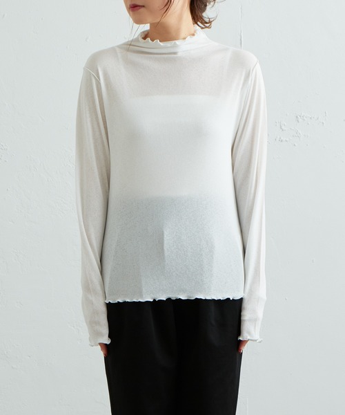 PUAL CE CIN（ピュアルセシン）の「【WEB限定】シアーネットハイネックプルオーバー（Tシャツ/カットソー・レディース・ダークブルー/オフホワイト/ブラック/ダークグリーン・FREE）」の6枚目の写真